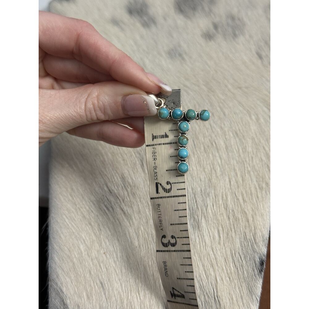Native American Sterling Silver Round Turquoise Petit Point Initial Letter T - Picture 6 of 10